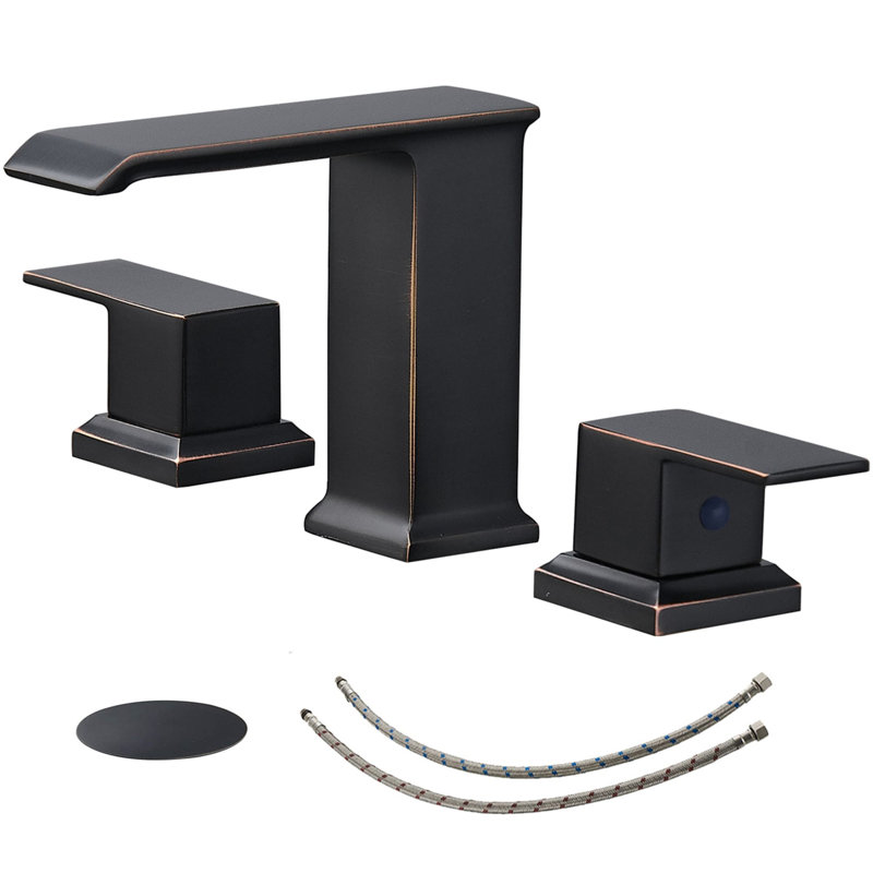 Robinet de salle de bain à 3 trous Waterfall avec bouchon de vidange et trop-plein, Bronze huilé