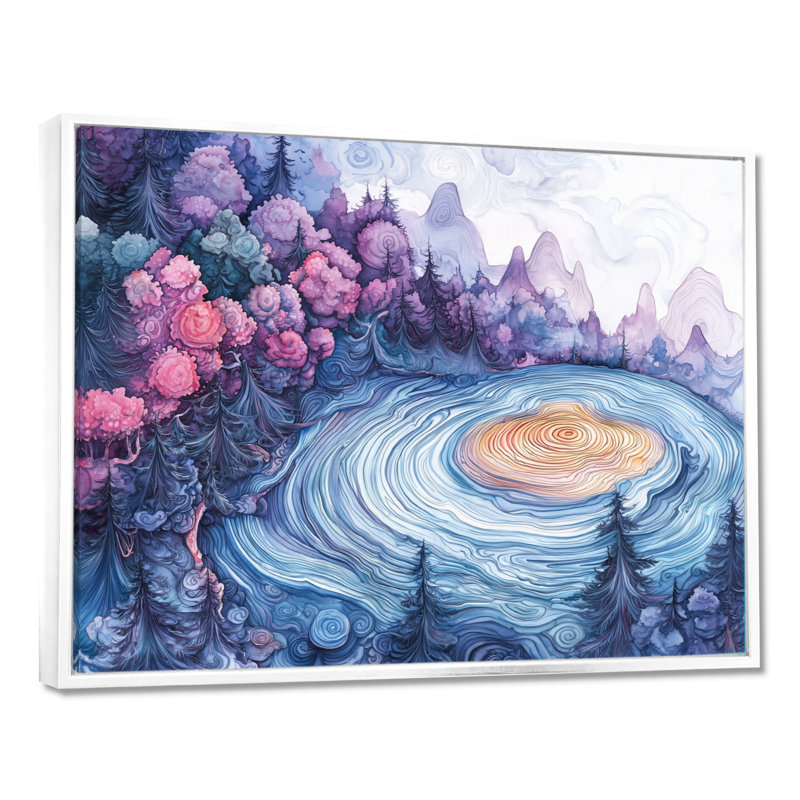 Ireles forêt rose Cyrstal ondule à travers les bois I - art mural forêt, H 16 po x l 32 po, Impression encadrée flottante