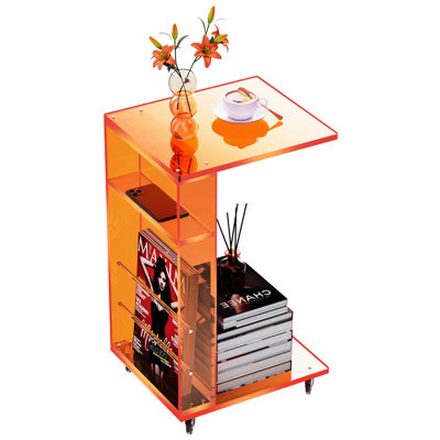 Kabron Acrylic Side Table on Lockable Wheels, C Shaped End Table, Suitable For Living Room, Bedroom