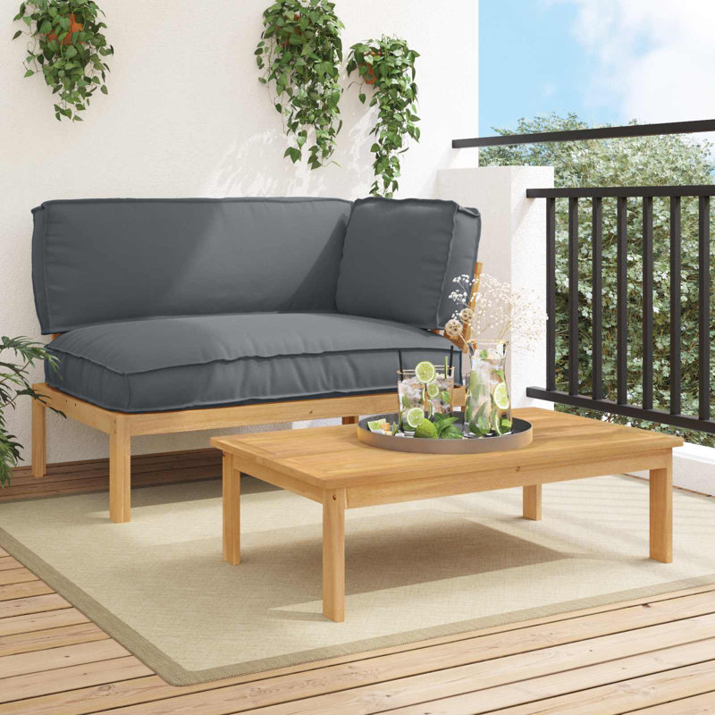  Sofa Set With Cushion Plain 2 Pcs Anthracite Solid Acacia Wood, Natural, Anthracite