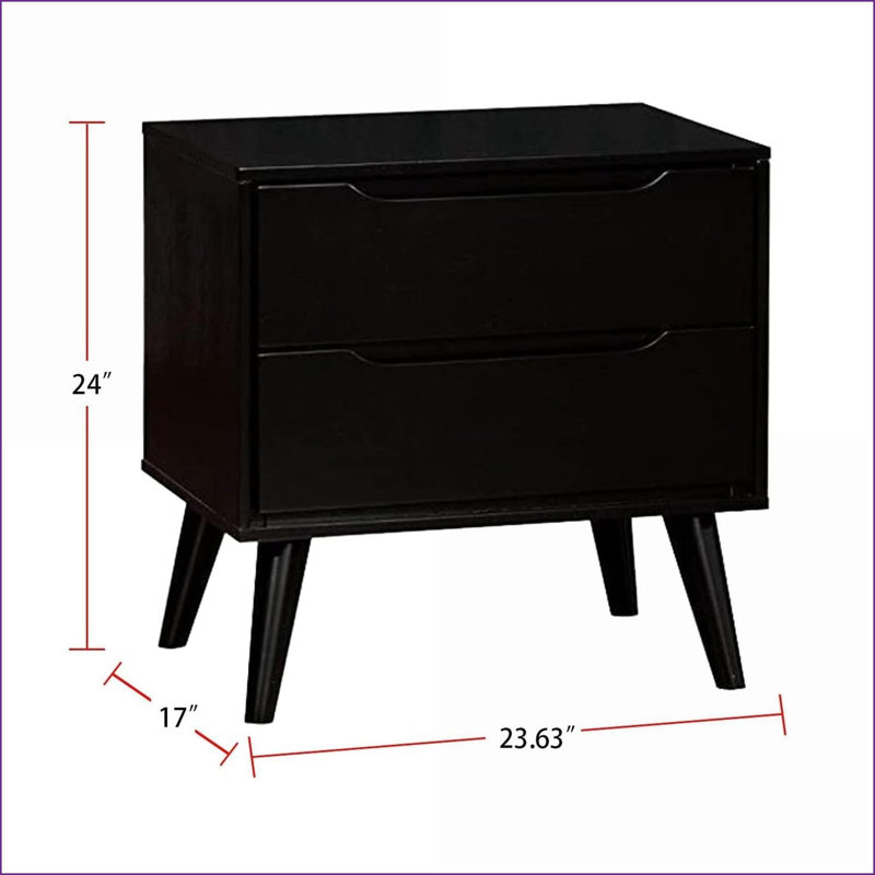 Table de chevet 2 tiroirs Mid-Century, Noir