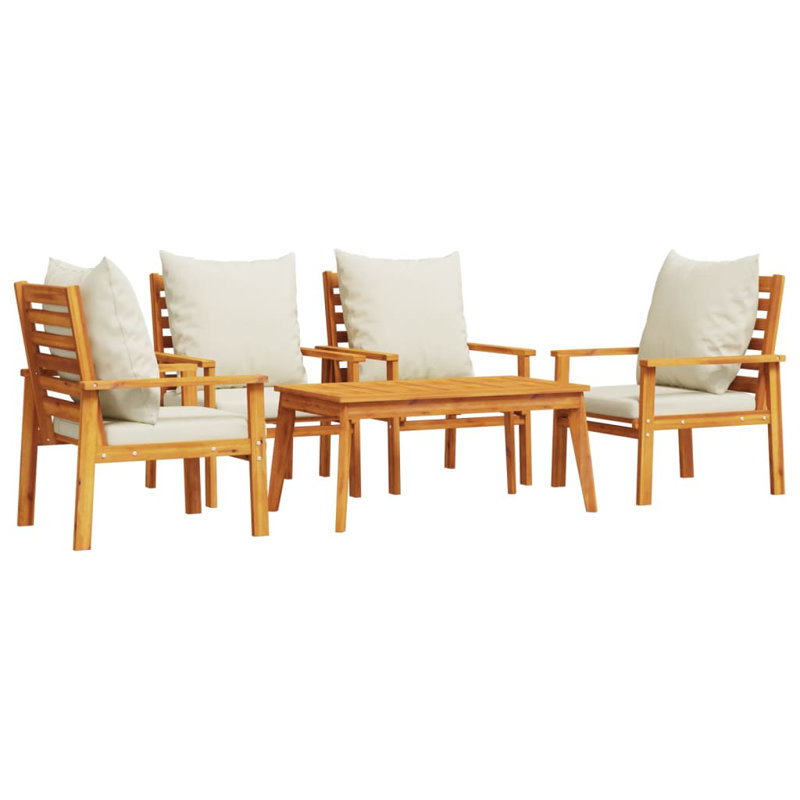 Ensemble de patio avec coussins en bois d'acacia massif, Blanc, crème, 4