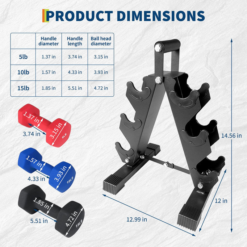 Ensemble de haltères en néoprène pour femmes et gymnase à domicile - 5/10/15 lb avec support de rangement