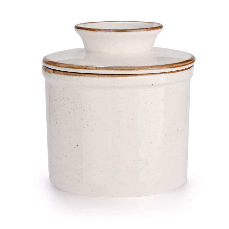 Butter Dish, Butter Crock For Counter With Water Line, Ceramic Butter Keeper For Spreadable Butter - Chrismas Gift Home Kitchen Decor - Reactive Glaze Collection - Shell White