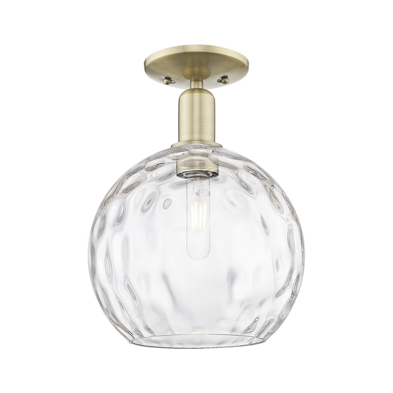 Arcadia - Champlon - 1 Light 10" Semi-Flush Mount - Antique Brass Finish - Clear Water Glass Shade, Antique Brass
