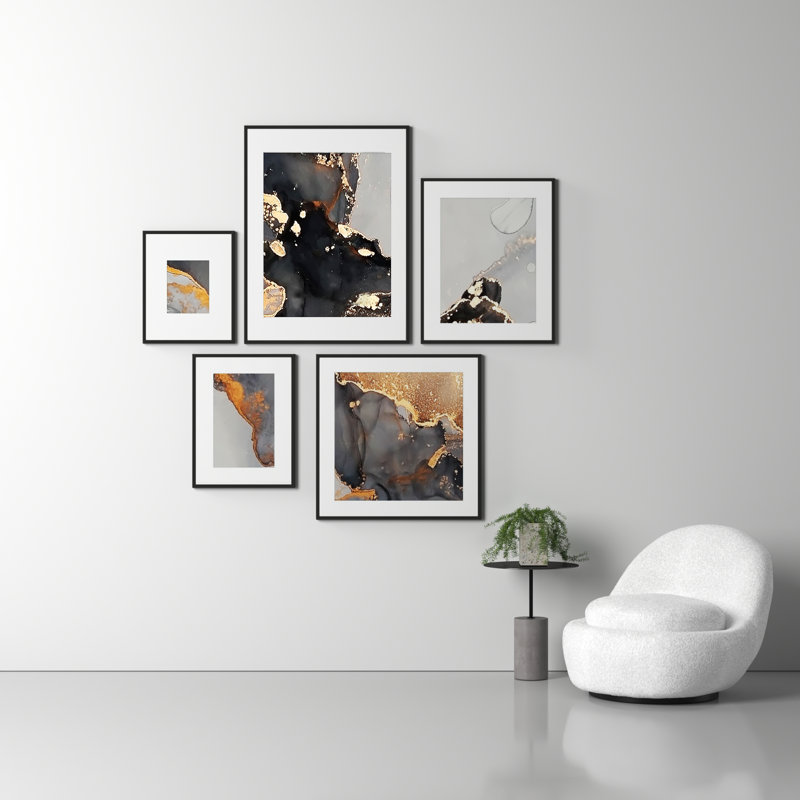 Capullo Wood Picture Frame - Set of 5 with Mat, Black