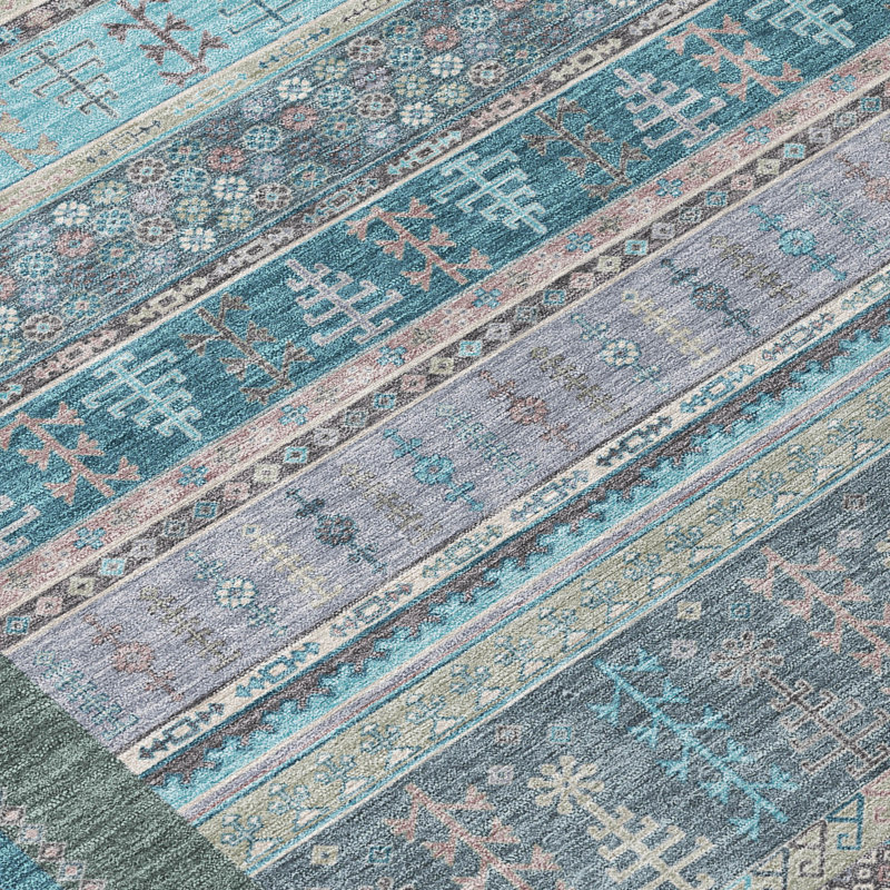 Machine Washable Indoor/Outdoor Meredith ACN2160 Striped Rug, Round 8'