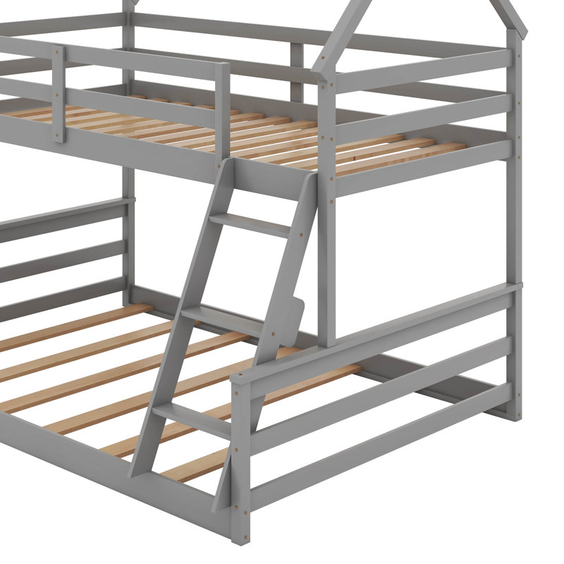 Lit superposé simple au dessus d'une chambre double avec échelle intégrée, Gris