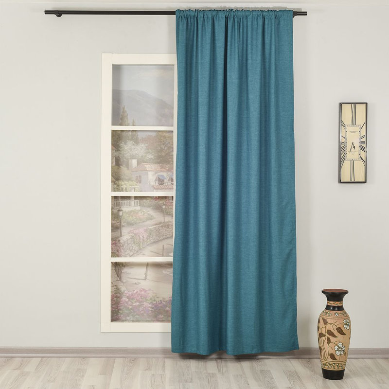 Extra Long & Extra Wide Faux Linen Decorative Curtain Single Panel, Indigo Blue, 140cm Width x 225cm Drop
