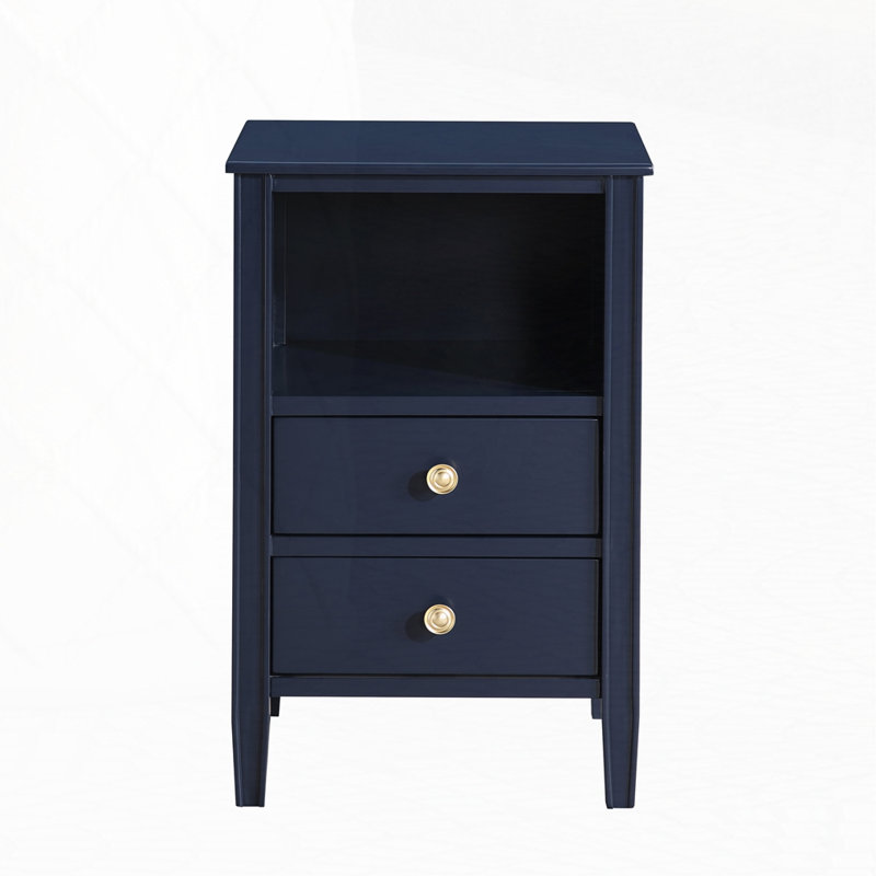 Table de chevet à 2 tiroirs avec rangement, Bleu très foncé