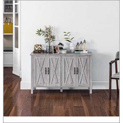 Farmhouse Style 47 Inch Buffet Cabinet with 4 Barn Doors and 2 Adjustable Shelves, Perfect for Organized Storage and Rustic Decor