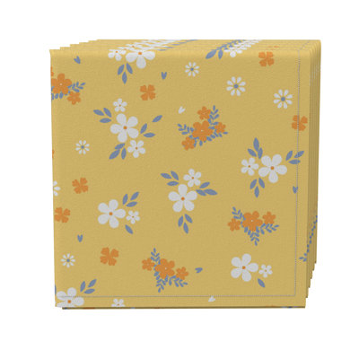Fabric Textile Products, Inc. Napkin Set Of 4, 100% Cotton, 20X20", Decorative Floral On Orange Background