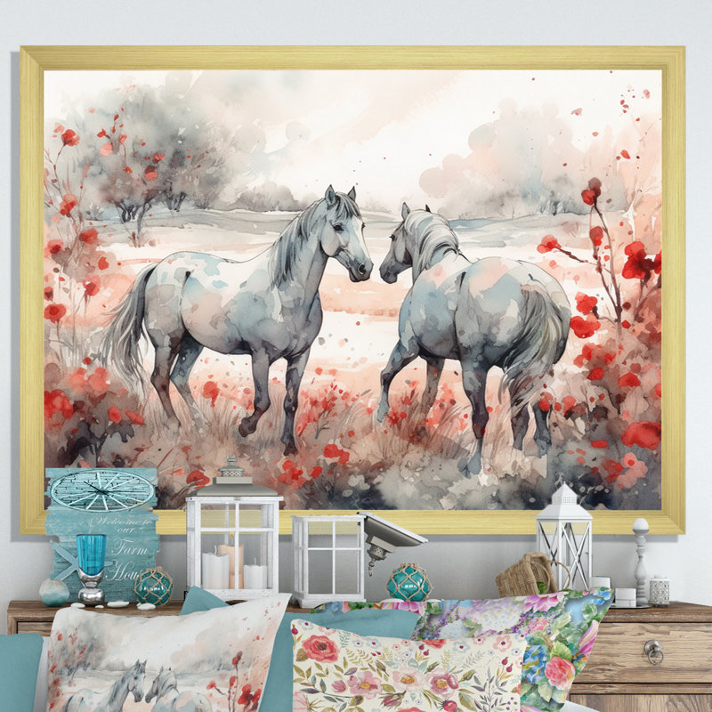 Cheval harmonie sur toile, Cadre doré à une seule photo, H 30 po x l 40 po x P 1,5 po