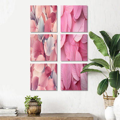 Rose, ombres parmi les feuilles - ensemble d'art mural en toile florale de 6