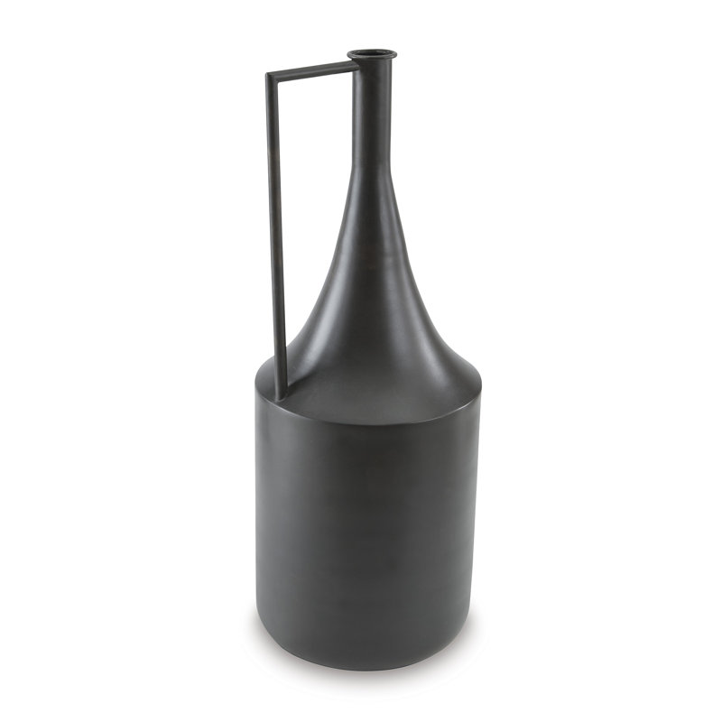 Decorative Vase, Metal Angular Handle And Curved Neck, Black, 20"H x 7"W x 7"D