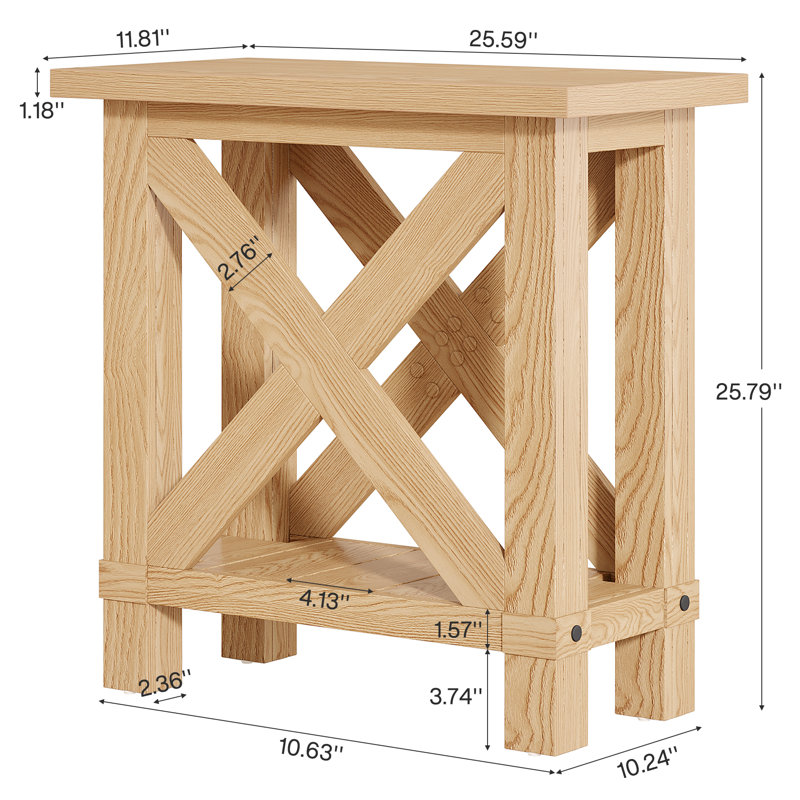25" End Table with X Shape Frame, Hidden Metal L Bracket Inforcement, Non-Slip Feet