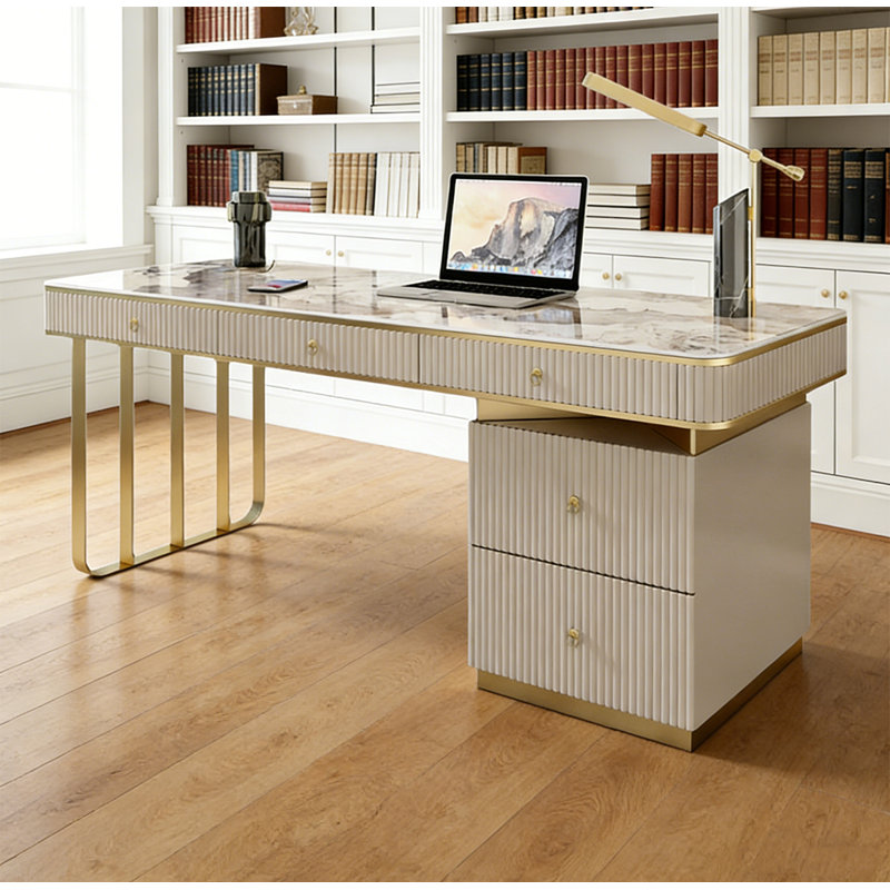 Bureau léger avec 5 tiroirs, H 29,9 po x l 55,1 po x P 23,6 po, Blanc