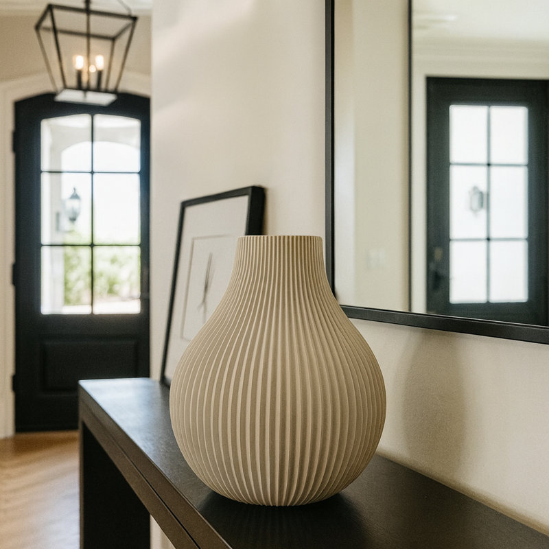 Vase en céramique côtelé beige moderne Modern, Beige