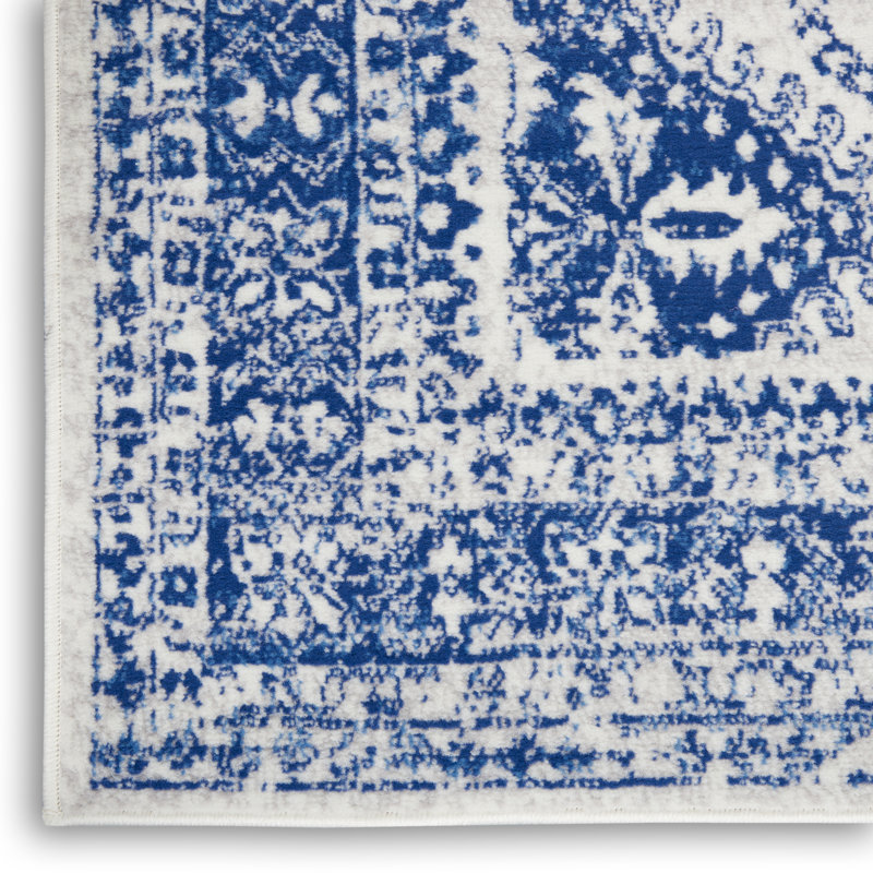 Concow Geometric Blue/White Area Rug, Rectangle 3' x 5'