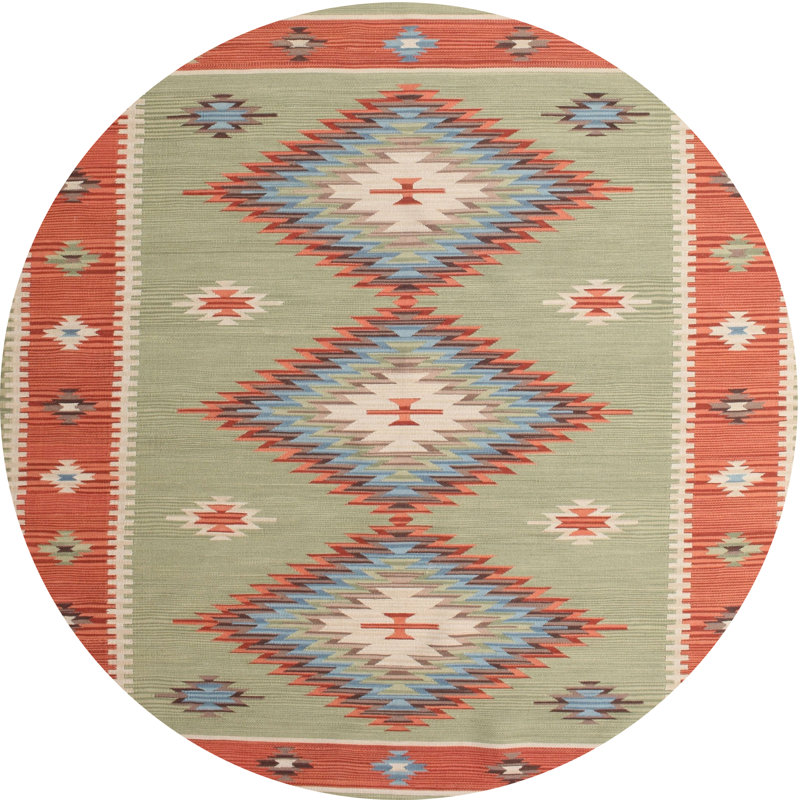 Tapis beige/orange contemporain, Rond 5 pi