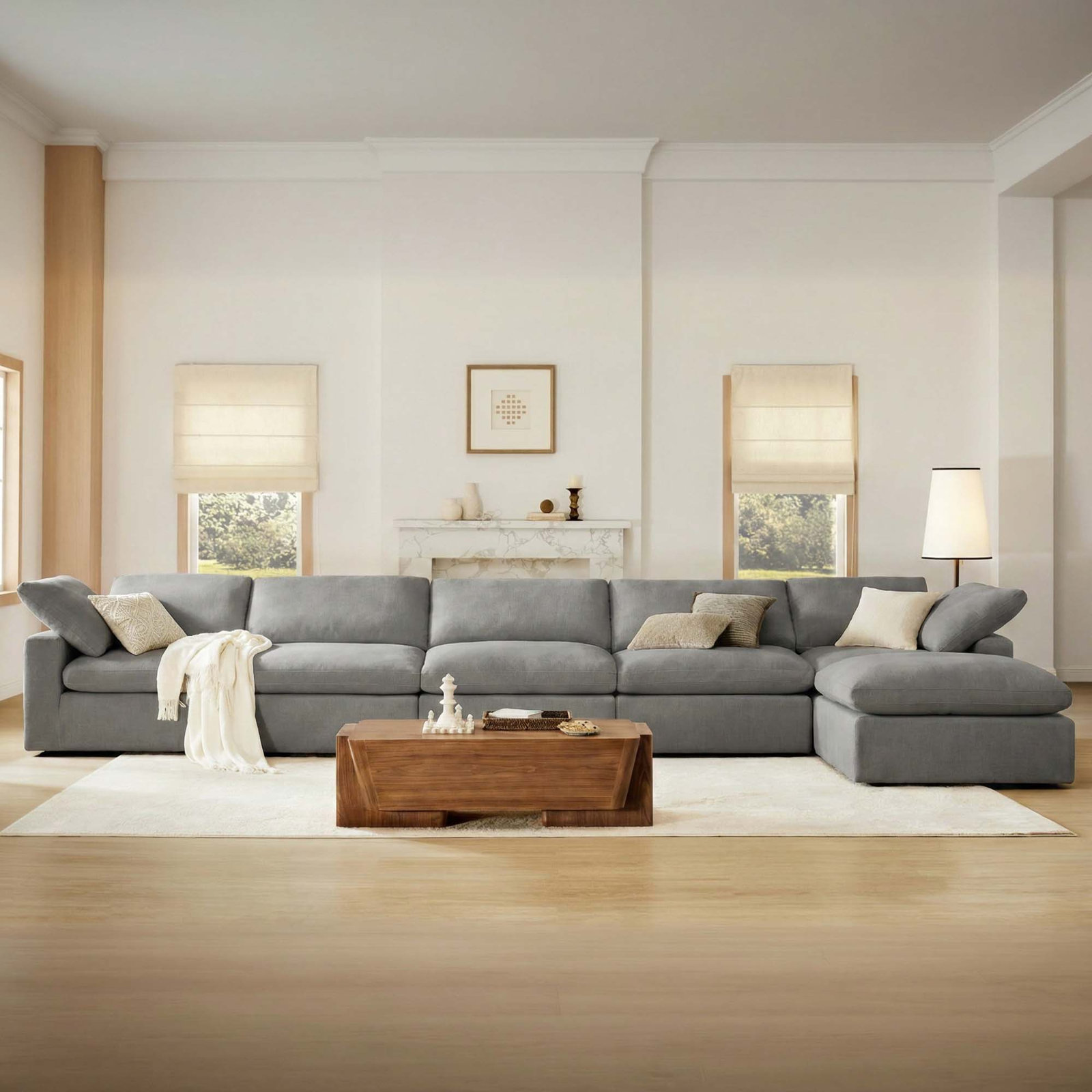 Asher Linen Modular Sectional, Capri Truffle Chenille, 31.5'' H x 196.85'' W x 78.74'' D