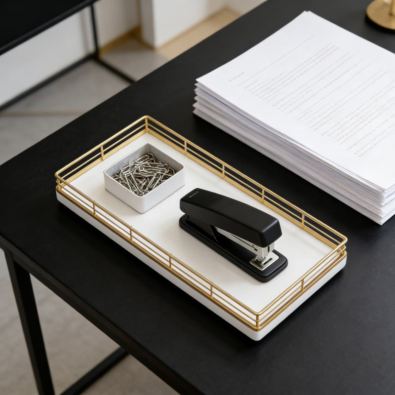 Plateau de meuble-lavabo en bois avec cadre en fer, organisateur de comptoir décoratif pour le savon, les parfums et les essentiels de salle de bain, résistant à l'humidité et antidérapant