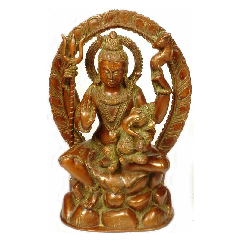 Statue en laiton de Shiva avec Ganesha sur ses genoux