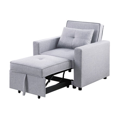 Zoey 33.25" Light Gray Linen Convertible Sleeper Chair With Side Pocket