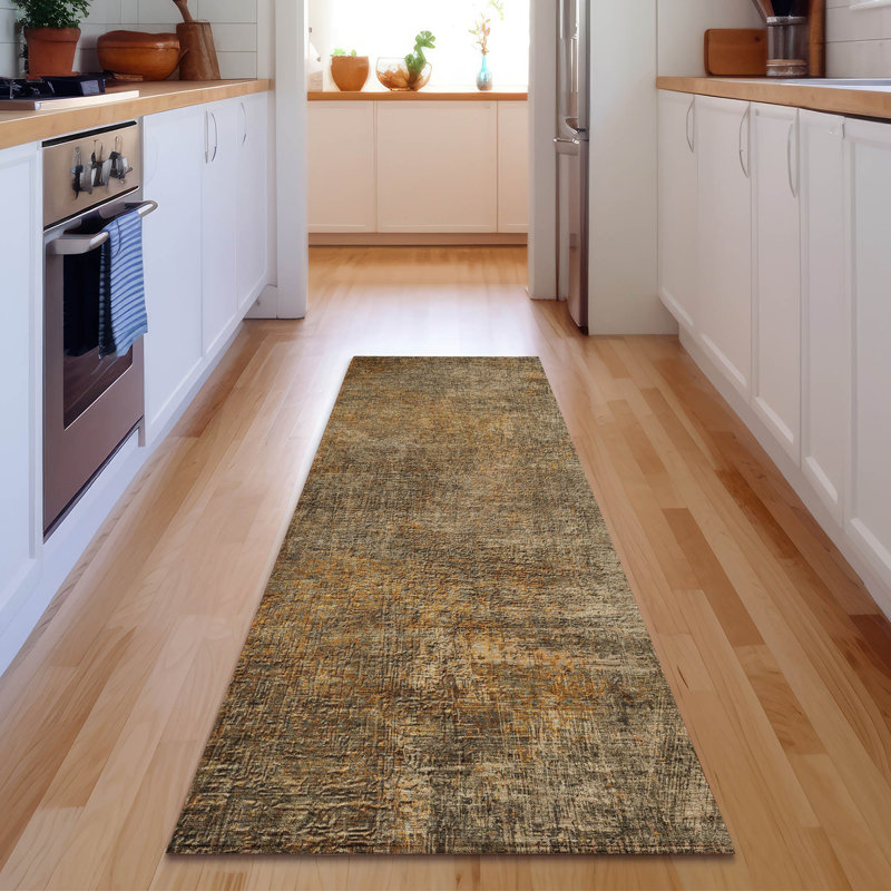 Tapis brun Cerrito AMF593 lavable à la machine de qualité supérieure, Tapis de couloir 2 pi 3 po x 7 pi 6 po