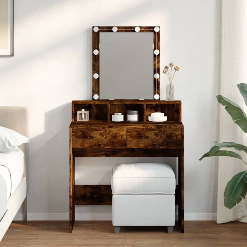 Simote Dressing Table with Mirror, Smoked Oak