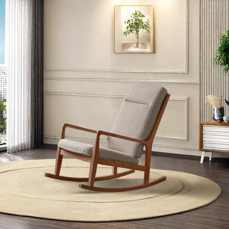 Chaise berçante en bois massif Modern Modern, Brun, Brun foncé