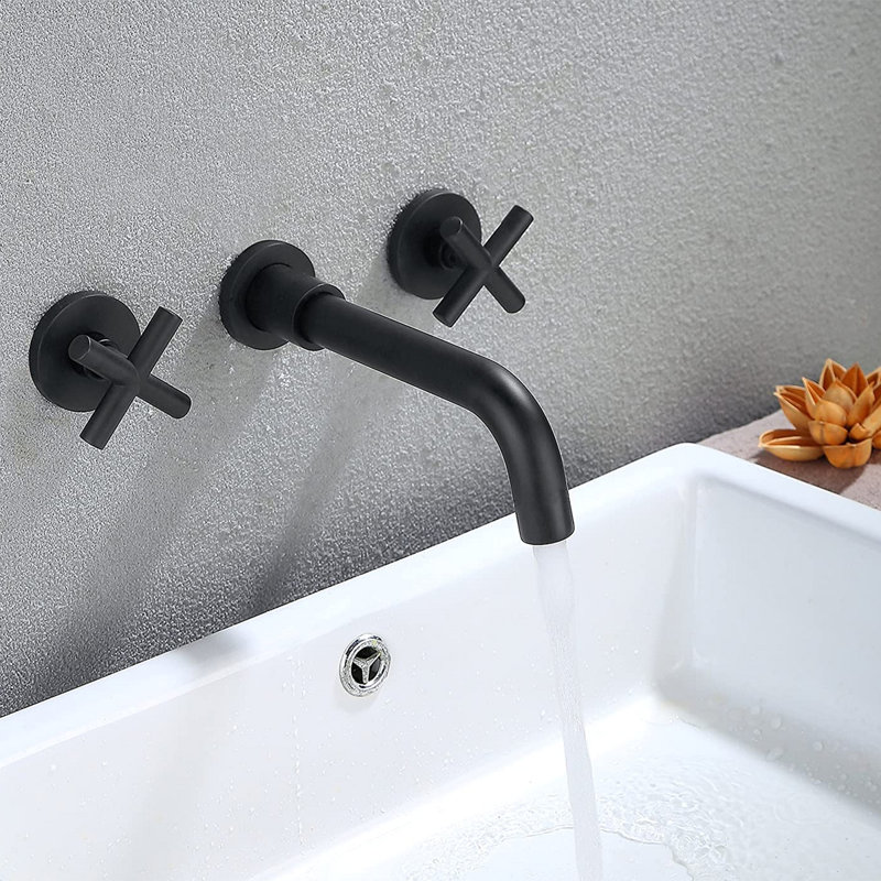 Bathroom Faucet Wall Mounted Bathroom Sink Faucet, Matte Black