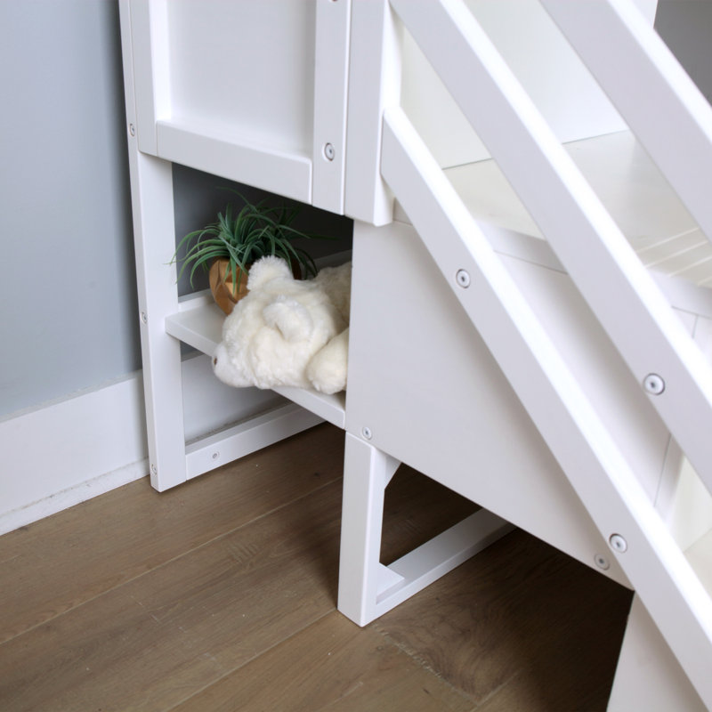  Lit mezzanine simple bas avec escalier Kittitas Kids, Blanc
