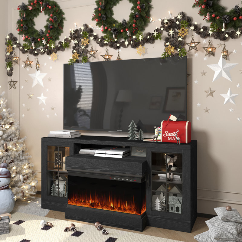 60'' Media Console With 30'' Electric Fireplace, Black