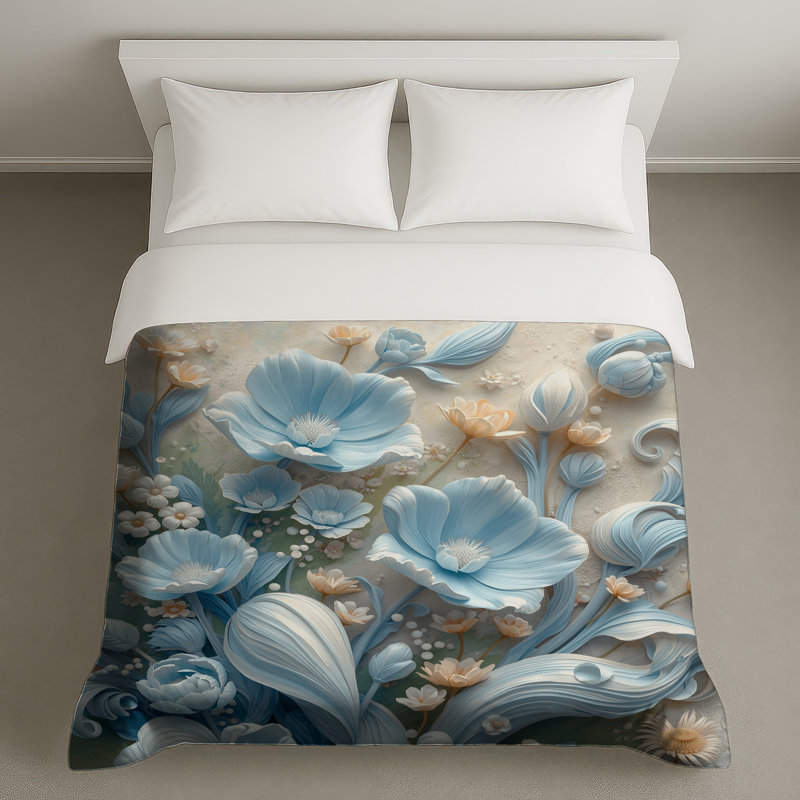 Housses de couette bleues et beiges, Très grand lit