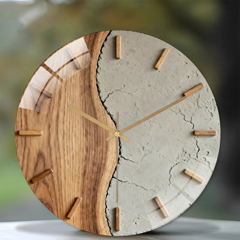 Horloge murale 12 po ronde en verre trempé avec mouvement à quartz silencieux, Gris