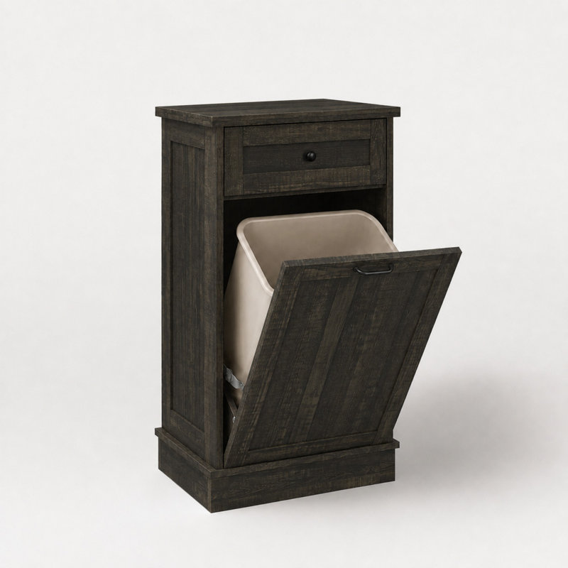 Armoire à poubelle inclinable, armoire à poubelle en bois pour la cuisine et la buanderie - Noir, Noir