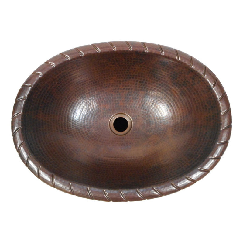 19" Oval Hand-Hammered Copper Bathroom Sink with Decorative Edging