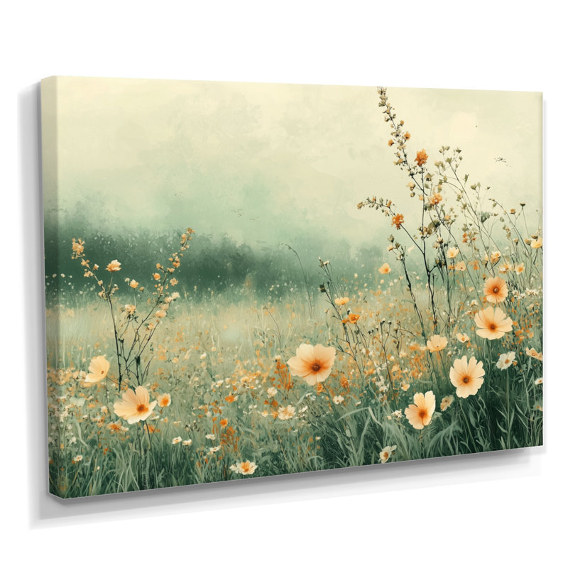 Jabbaar Orange Country Wildflowers Dream - Art mural fleurs sauvages, H 16 po x l 32 po, Toile tendue, Ne s'applique pas