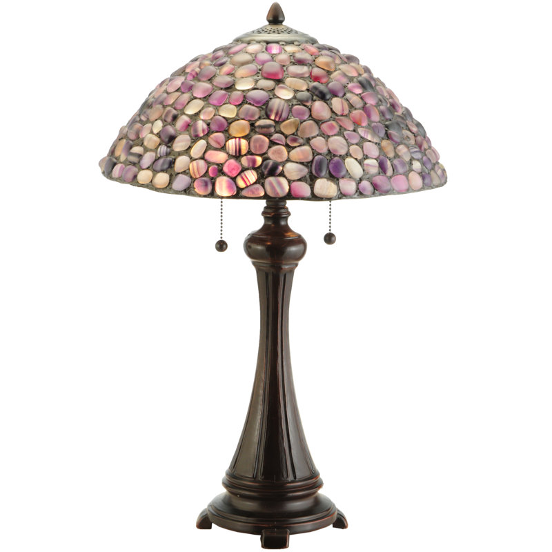 25" Mahogany Bronze Stained Glass Table Lamp with Dual Lights