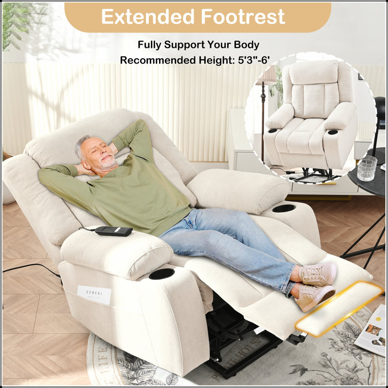 Power Lift Recliner Chair for Elderly,Fabric Lift Chairs for Living Room w/ Extended Footrest,Classic Single Sofa,Home Theater Seat