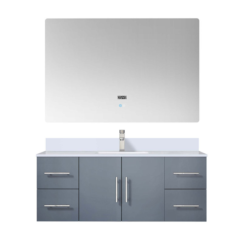 Ensemble de meuble-lavabo avec robinet et miroir DEL, Gris