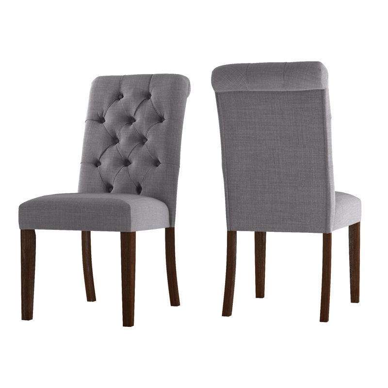 Ameriga 19.3'' H Tufted Upholstered Parsons Chair, Brown, Grey Linen