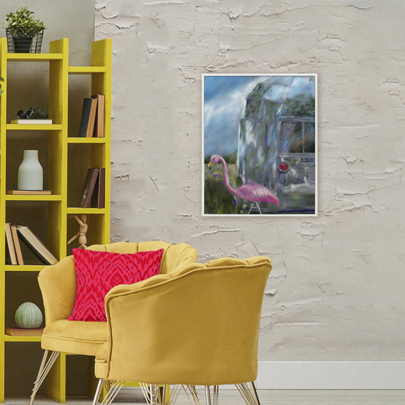 Joyeux campeur flamant rose, estampe numérique, design par Mary Sparrow, H 30 po x l 24 po