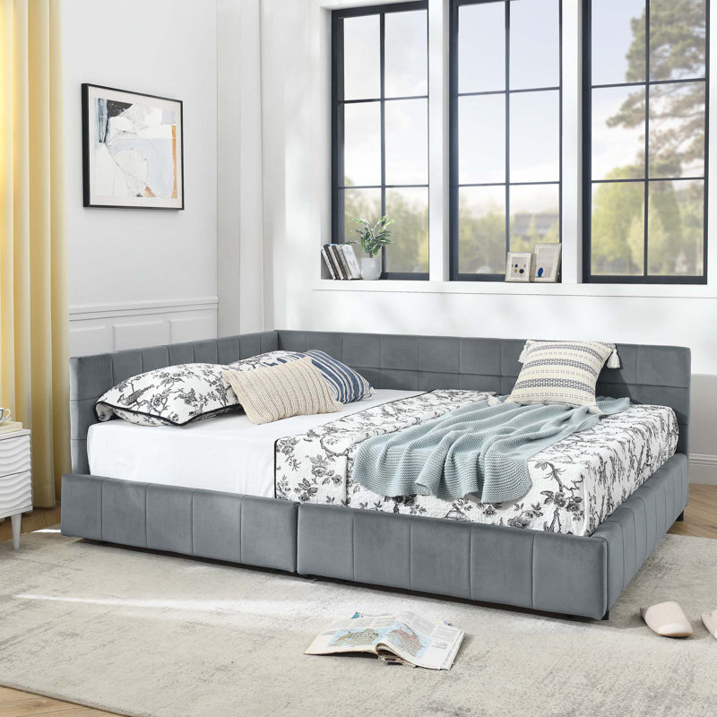 Storage Upholstered Tufted Bed Frame, Gray