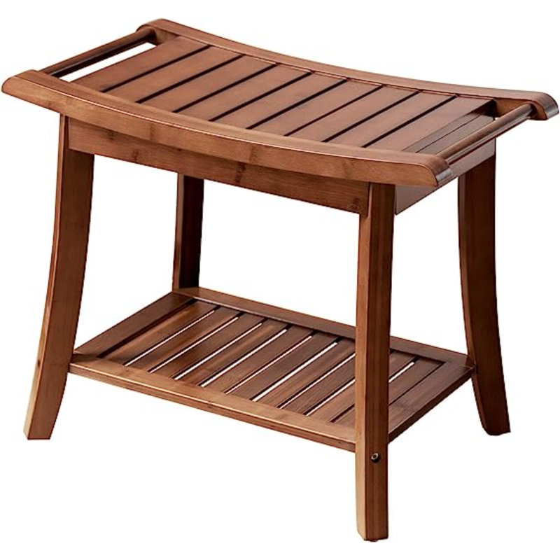 24'' W Bamboo Shower Bench, Chestnut Brown, 18.43" H x 23.78" W x 12.9" D