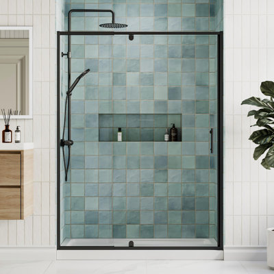 50" - 54" W x 71" H Pivot Swing Semi-Frameless Shower Door with 1/4" (6mm) Clear Tempered Glass