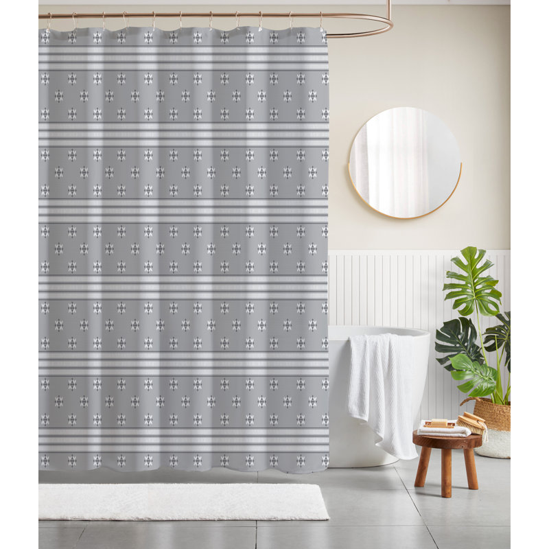 Gray and White Striped Polyester Shower Curtain, 72" x 72"