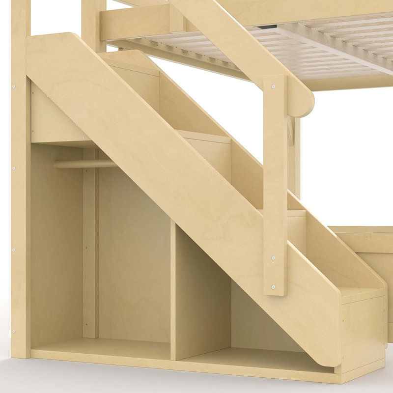 Lit mezzanine peu encombrant avec garde-robe et rangement intégrés, Naturel