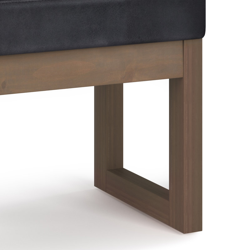 Milltown Distressed Black Faux Leather Contemporary Footstool Ottoman